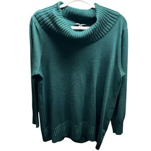 Cable & Gauge - Woman's Plus Size 1x- Dark Green Cowl Neck‎ Knit Sweater